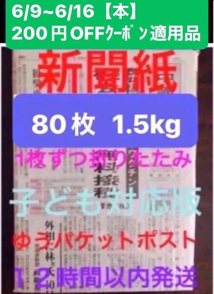 新聞紙 80枚 約1.5kg 子ども対応版 中國新聞 1枚ずつ折りたたみ