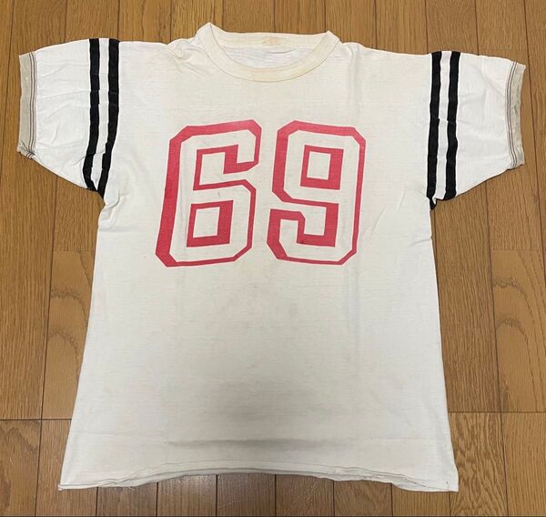 古着 ヴィンテージフットボールTシャツ 染み込みプリント 単色タグ