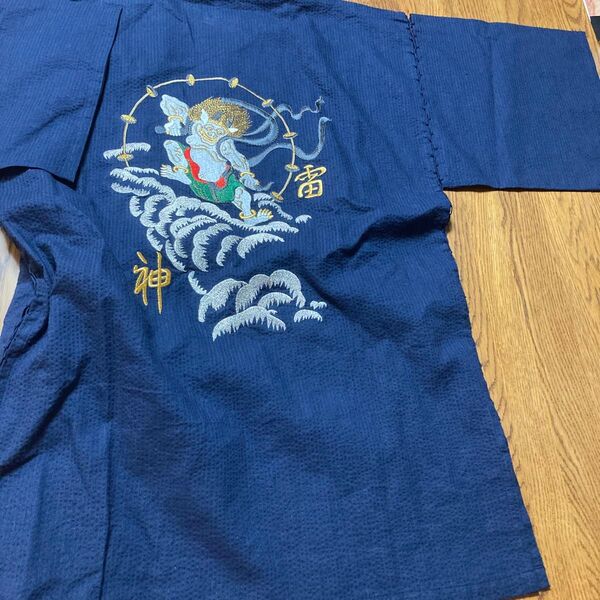 甚平 風神 刺繍入り Mサイズ 麻混