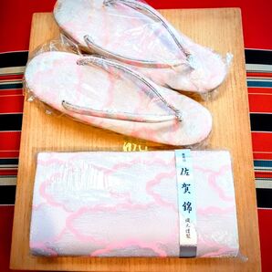 高島屋 購入 伝統工芸 高級佐賀錦 草履バッグセット ピンク 和装小物