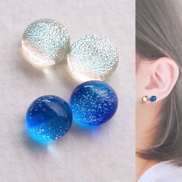 【21G/18G/16G】サージカルステンレスピアス イヤリング ボディピアス ガラスナギット2ペア No.679