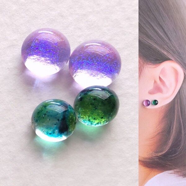 【21G/18G/16G】サージカルステンレスピアス イヤリング ボディピアス ガラスナギット2ペア No.684