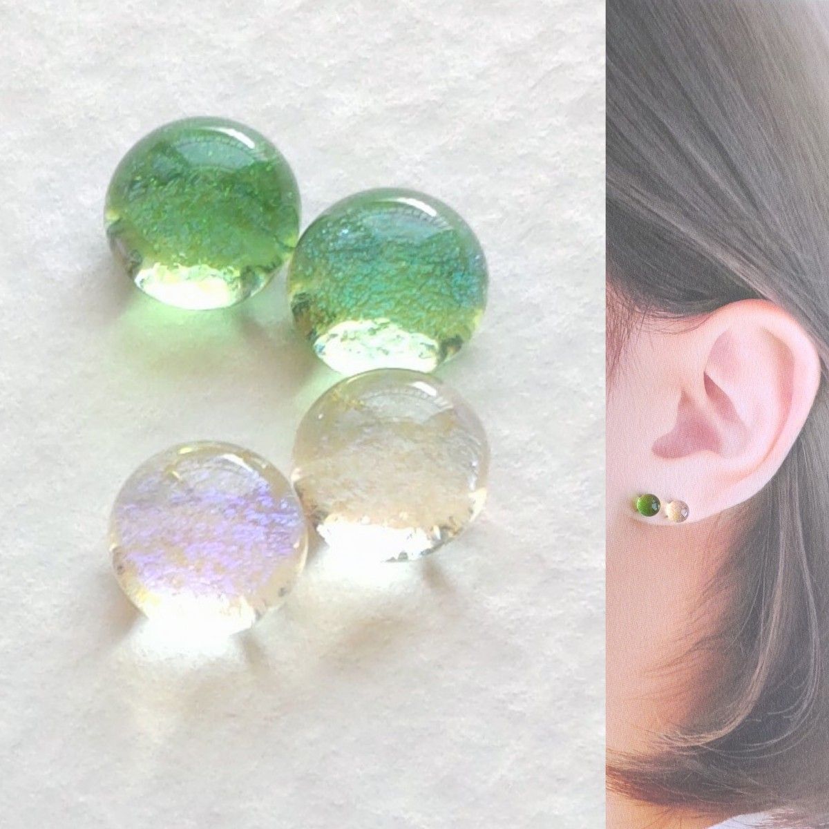 【21G/18G/16G】サージカルステンレスピアス イヤリング ボディピアス ガラスナギット2ペア No.663