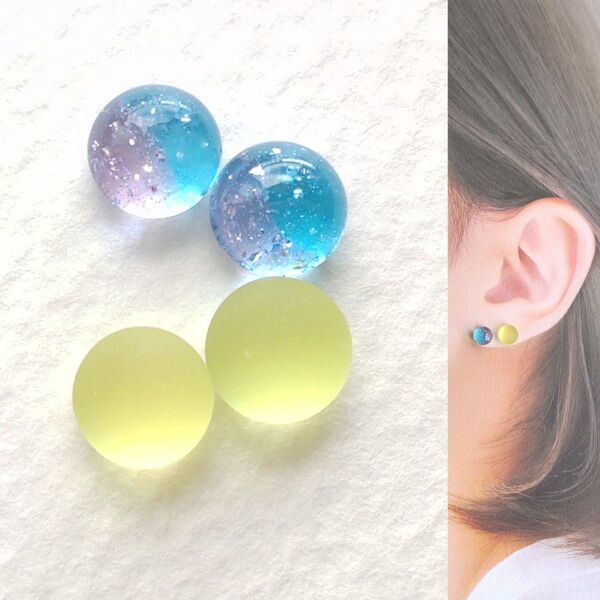 【21G/18G/16G】サージカルステンレスピアス イヤリング ボディピアス ガラスナギット2ペア No.665