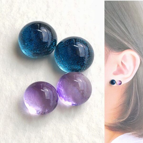 【21G/18G/16G】サージカルステンレスピアス イヤリング ボディピアス ガラスナギット2ペア No.677