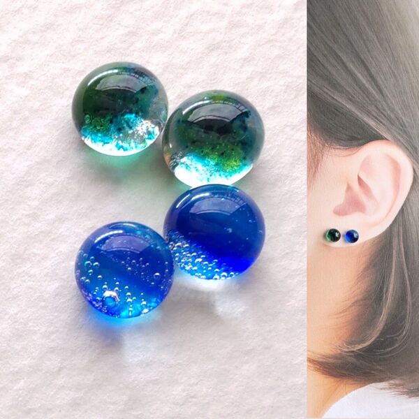 【21G/18G/16G】サージカルステンレスピアス イヤリング ボディピアス ガラスナギット2ペア No.678