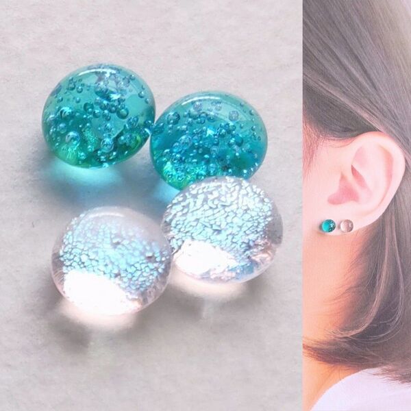 【21G/18G/16G】サージカルステンレスピアス イヤリング ボディピアス ガラスナギット2ペア No.683