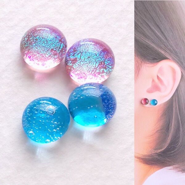 【21G/18G/16G】サージカルステンレスピアス イヤリング ボディピアス ガラスナギット2ペア No.685