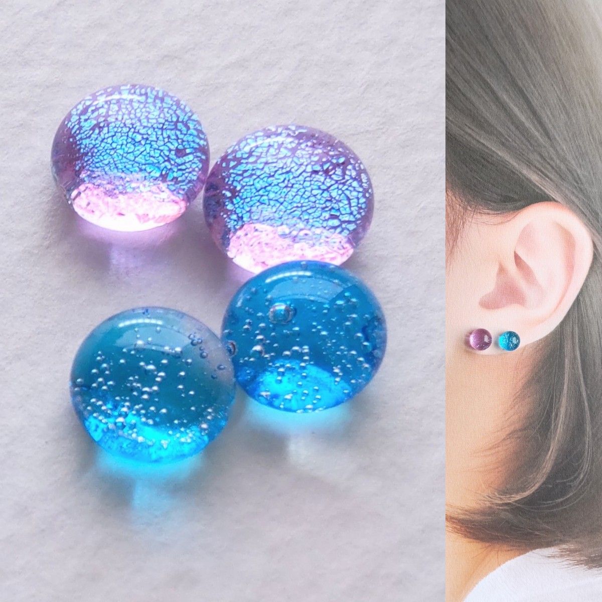 【21G/18G/16G】サージカルステンレスピアス イヤリング ボディピアス ガラスナギット2ペア No.686