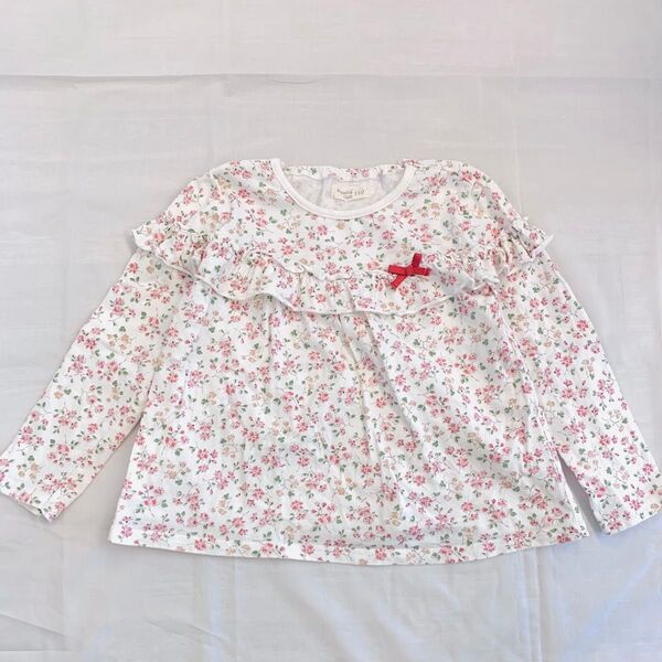 キムラタン フリル 小花柄 カットソー 赤ピンク系 長袖Tシャツ 110cm