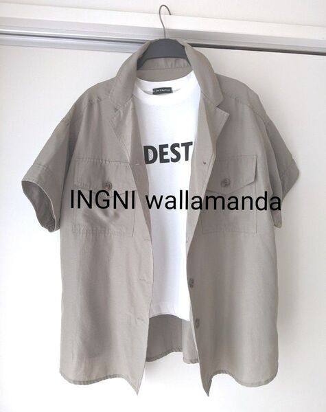【冷房対策☆】INGNI イング wallamanda ワラマンダ カーキ ミリタリーシャツ ゆったり ワークシャツ 半袖 38