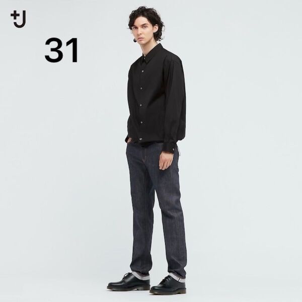 美品 ユニクロ+j セルビッジスリムフィットストレートジーンズ 31 NAVY UNIQLO 赤耳 ストレッチ ジルサンダー