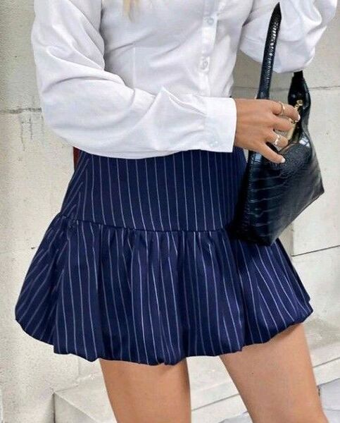 バルーンミニスカート ストライプ ネイビー