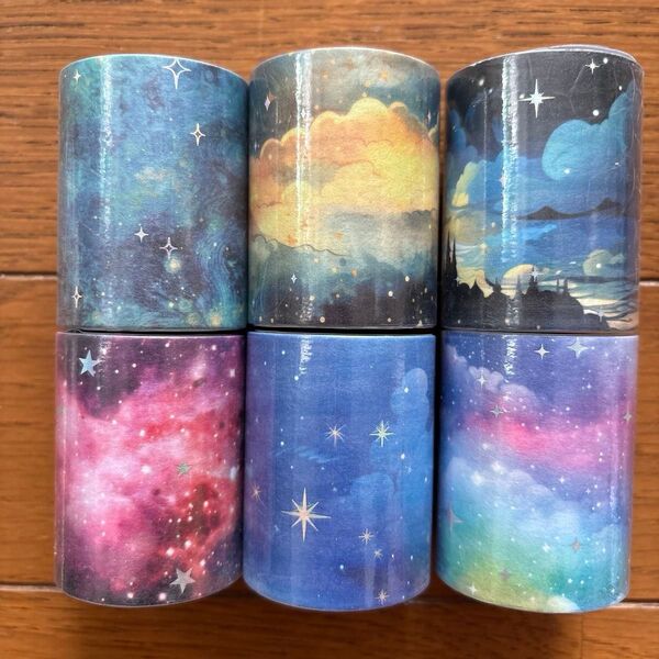 未開封 夜空と星6巻セット 和紙 DIY クラフト シール 海外 コラージュ ステッカー 銀押し