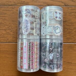 未開封 レトロレース刺繍4巻セット PET 防水 DIY クラフト シール 海外 コラージュ ステッカー
