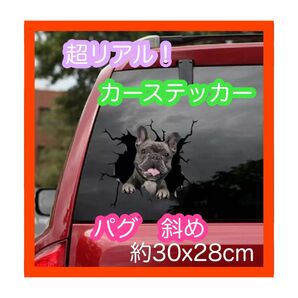 【まとめ割あり】パグ 斜め カーステッカー 犬 3D 傷隠し
