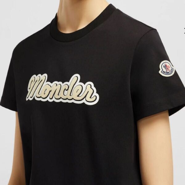 MONCLER モンクレール Tシャツ 半袖 フロッキープリント ロゴ ブラック 現行モデル