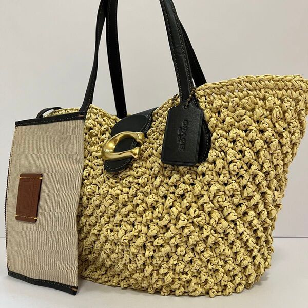未使用級 極美品【23SS】完売品 COACH コーチ かごバッグ カゴバッグ ストロースモールトート CA034 C金具