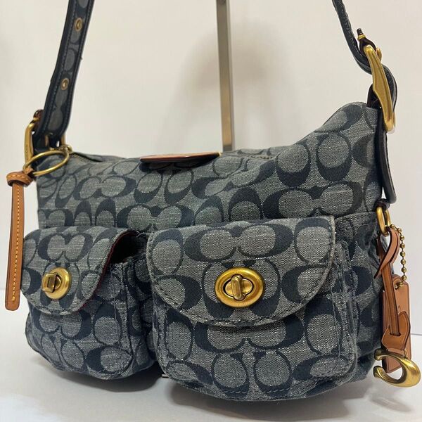 美品 COACH コーチ ワンショルダー ショルダーバッグ ハンドバッグ シグネチャー デニム C金具 ターンロック 3239