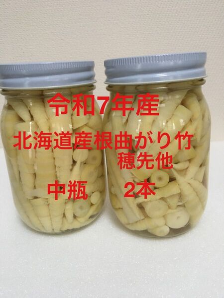 令和7年産 朝採り北海道産根曲がり竹 穂先他 中瓶2本