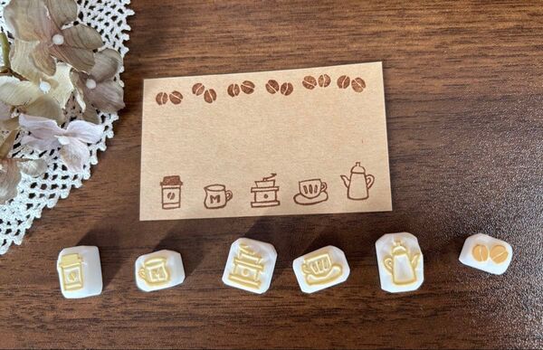 ミニはんこ6個セット カフェ② coffee cafe 雑貨 消しゴムはんこ