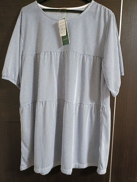 タグ付き未使用品 ストライプ ティアードtシャツカットソーチュニック