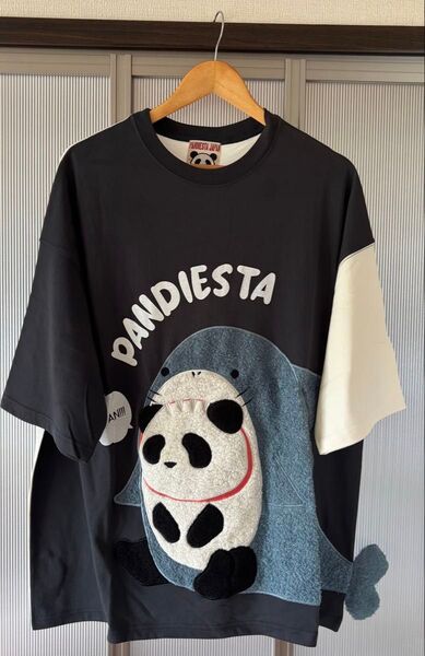 【パンディエスタ PANDIESTA 】半袖Tシャツ 着ぐるみサメパンダ メンズ 和柄 554750 送料無料 XL ブラック
