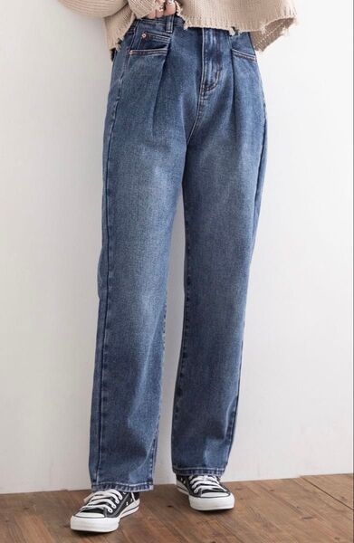 【Newlyme 】デニムパンツ 韓国 ハイウエストライトインディゴブルー L size 新品未使用未開封 ジーンズ