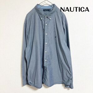 NAUTICA ストライプ ボタンダウン ブロードシャツ 長袖カジュアルシャツ シャツ