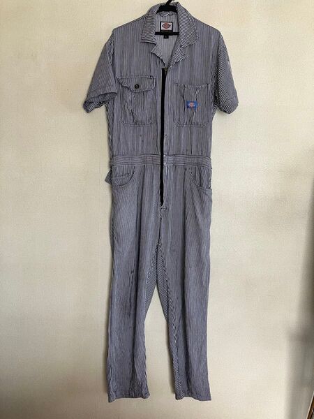 Dickies ディッキーズ ヒッコリー ブラック Lサイズ 半袖 つなぎ 作業着 オールインワン 半袖ツナギ