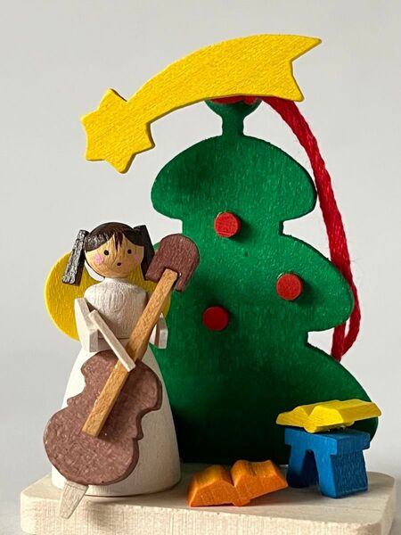 ドイツ GRAUPNER グラウプナー社 木製オーナメント チェロの天使とクリスマスツリー 木のおもちゃ