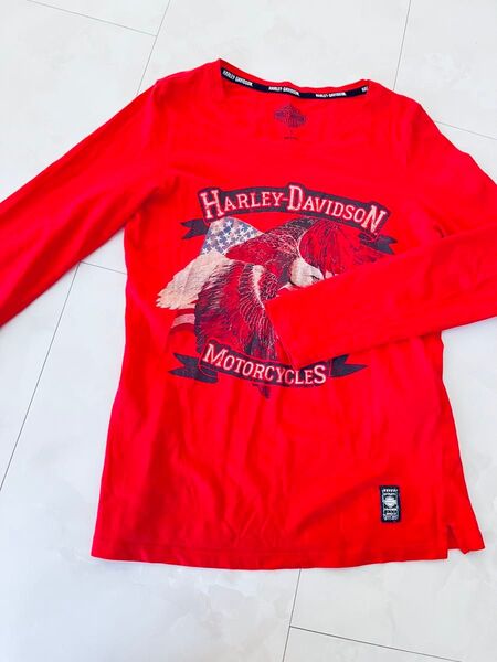 HARLEY DAVIDSON ハーレーダビッドソン 赤 ロンT コットン100% 子供140 大人SS