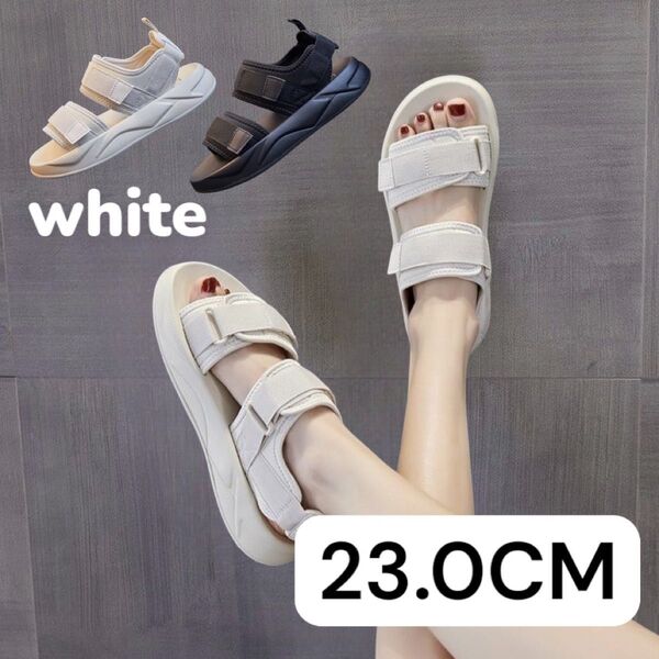 スポーツサンダル サンダル 厚底 ベルクロ クッション 夏 ブラック スポサン 23.0 シンプル 軽量 美脚 海 旅行
