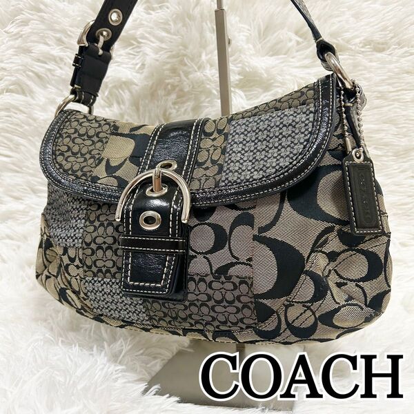 COACH コーチ ソーホー ワンショルダーバッグ ブラック シグネチャー コーチ キャンバス 肩掛け ハンドバッグ