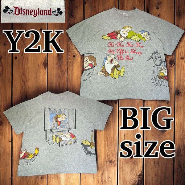 希少 Y2K Disneylandタグ 7人の小人 総柄両面プリント ゆるだぼ Tシャツ 白雪姫 BIGサイズ 4〜5XL相当