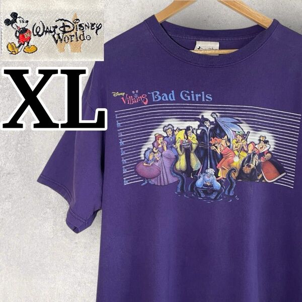 希少 90s Disney Bad Girls Tシャツ XL USA製 ヴィランズ 紫 Y2K カラーTシャツ Disney古着