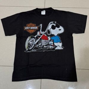 期間限定SALE★美品 L★Hanes製ハーレーダビットソン×スヌーピー★コラボTシャツ黒★ヘインズ★ピーナッツ★ブートレグ