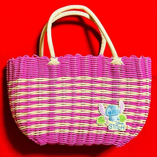 スティッチ プラチナムザッカ 編みかご 編みカゴバッグ カゴバッグ ピンク かごバッグ