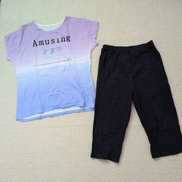半袖 ハーフパンツ パジャマ ルームウェア 160 上下セット 綿 100 キッズ ガールズ Tシャツ 七分丈 パンツ