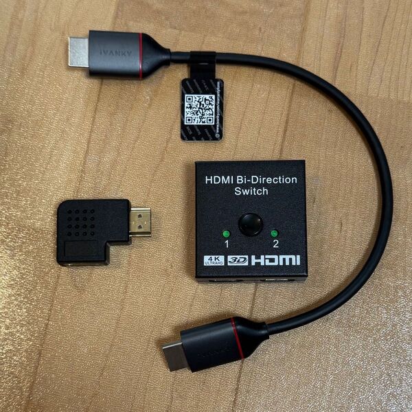 HDMI切替器 分配器 双方向セレクター 4K 1080p対応 1入力2出力、HDMI L字変換アダプター、ケーブル32cm