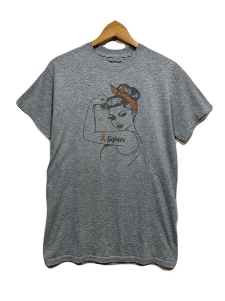 ● 00s US古着 GILDAN ギルダン 半袖 Tシャツ グレー ガールパワー lighter 女性 プリント S アメカジ