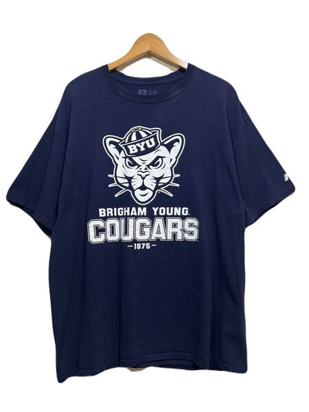 ●古着 RUSSELL BRIGHAM YOUNG COUGARS BYU クーガーズ フットボール Tシャツ 紺 XL 00s