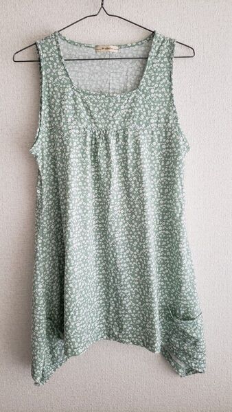 【TPY collection】ノースリーブトップス 小花柄 ミントグリーン Lサイズ