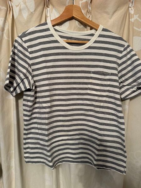 無印 ボーダーTシャツ グレー×ホワイト XLサイズ MUJI