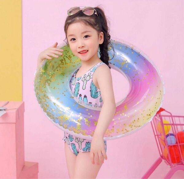 浮き輪 レインボー 子供用 60サイズ ラメ入り