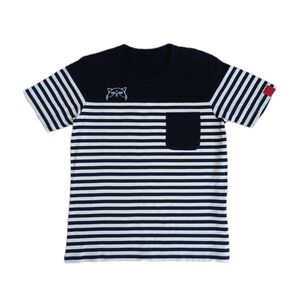 ふてニャン ボーダー Tシャツ 半袖 ポケット コットン 綿 ネイビー 紺 Ymobile ワイモバイル ISETAN 伊勢丹