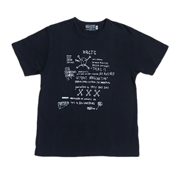 NARCOTIC ナーコティック Tシャツ スカル ドクロ ボーン プリント ロゴ 両面 ブラック 黒 コットン Mサイズ