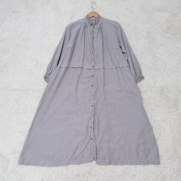 nest Robe ネストローブ リネン100 ロングシャツワンピース レース グレー