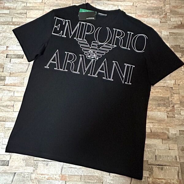 【新品】EMPORIO ARMANI アルマーニ/クルーネック ブランドビッグロゴ Tシャツ カットソー 半袖 Lサイズ