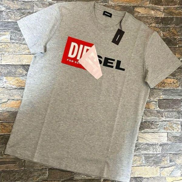 【新品】DIESEL ディーゼル/クルーネック 剥がれロゴ デザインTシャツ カットソー 半袖 XLサイズ